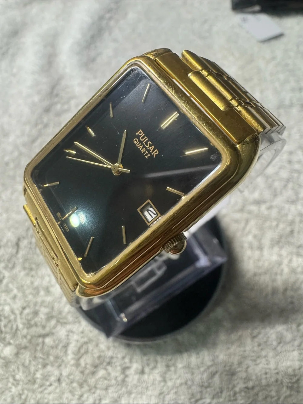 Pulsar Gold-Tone Watch with Black Dial and Bracelet